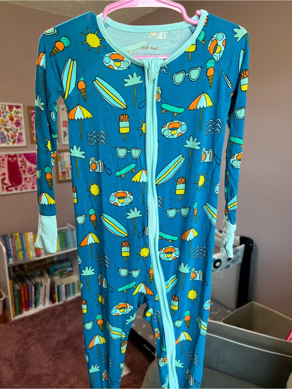 Little Sleepies Dark Blue Pool Party Zippy Pajamas 18-24M VGUC